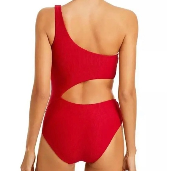 Solid & Striped women Claudia Reversible Asymmetric Swimsuit red orange M cutout - Picture 2 of 6